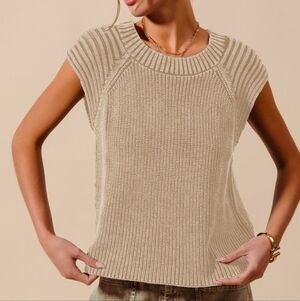 SO ME Mineral Washed Raglan Sleeveless Sweater Top